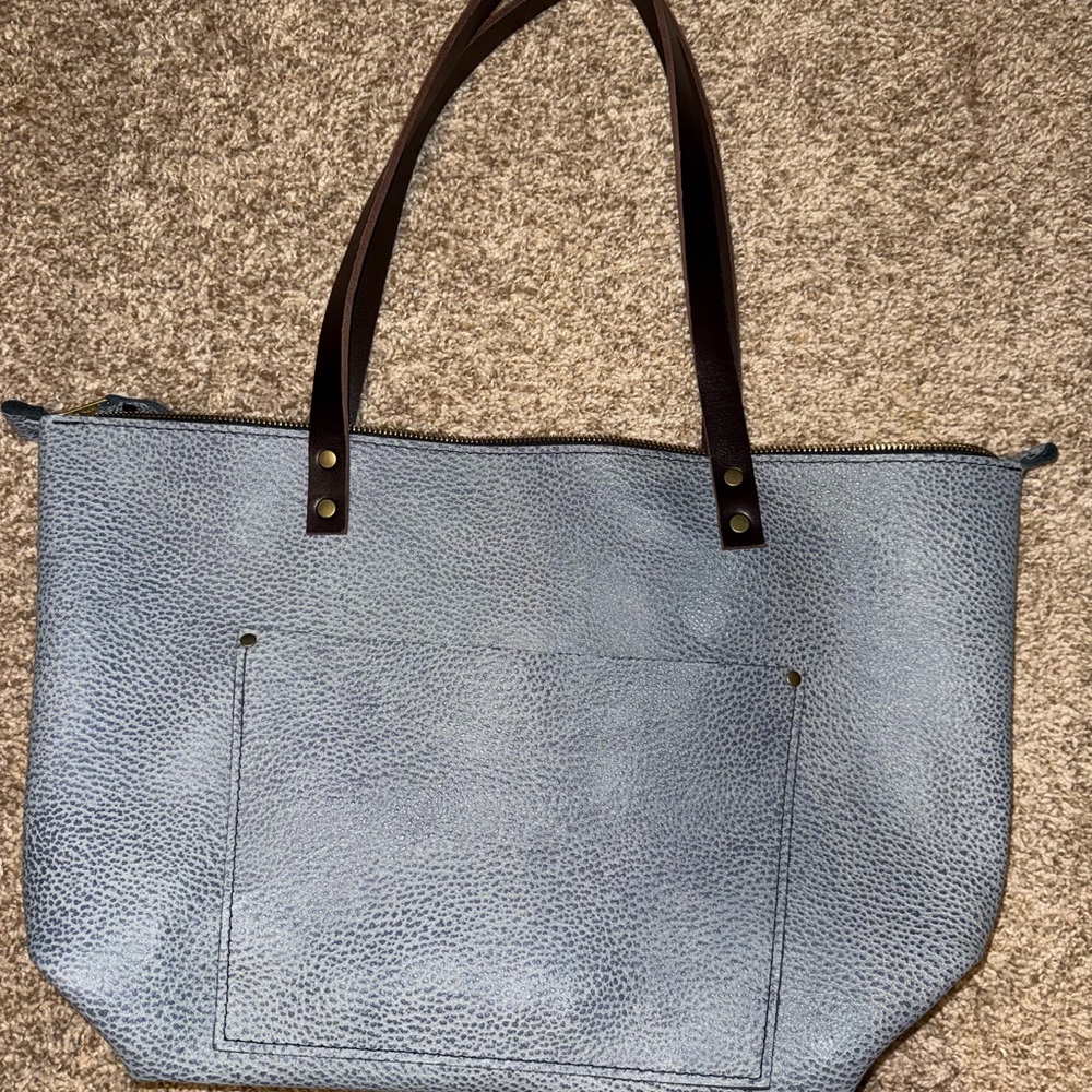 Hand Made Portland Leather Stylish Blue Tote Bag